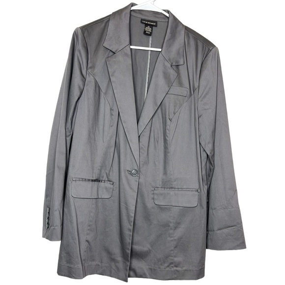 Lane Bryant Perfect Drape Blazer in gray, striped interior - Picture 2 of 10